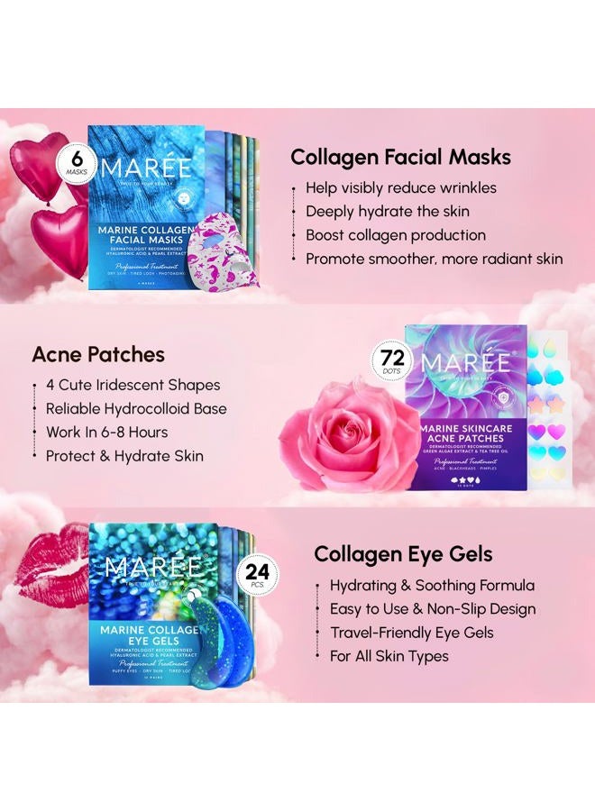 MAREE Valentines Day Gifts for Her – Skincare Gift Box – Under Eye Patches, Collagen Face Mask & Cute Star Pimple Patches – Valentines Gifts for Her, Gift Box for Women, Mom & Self-Care Lovers - Image 3